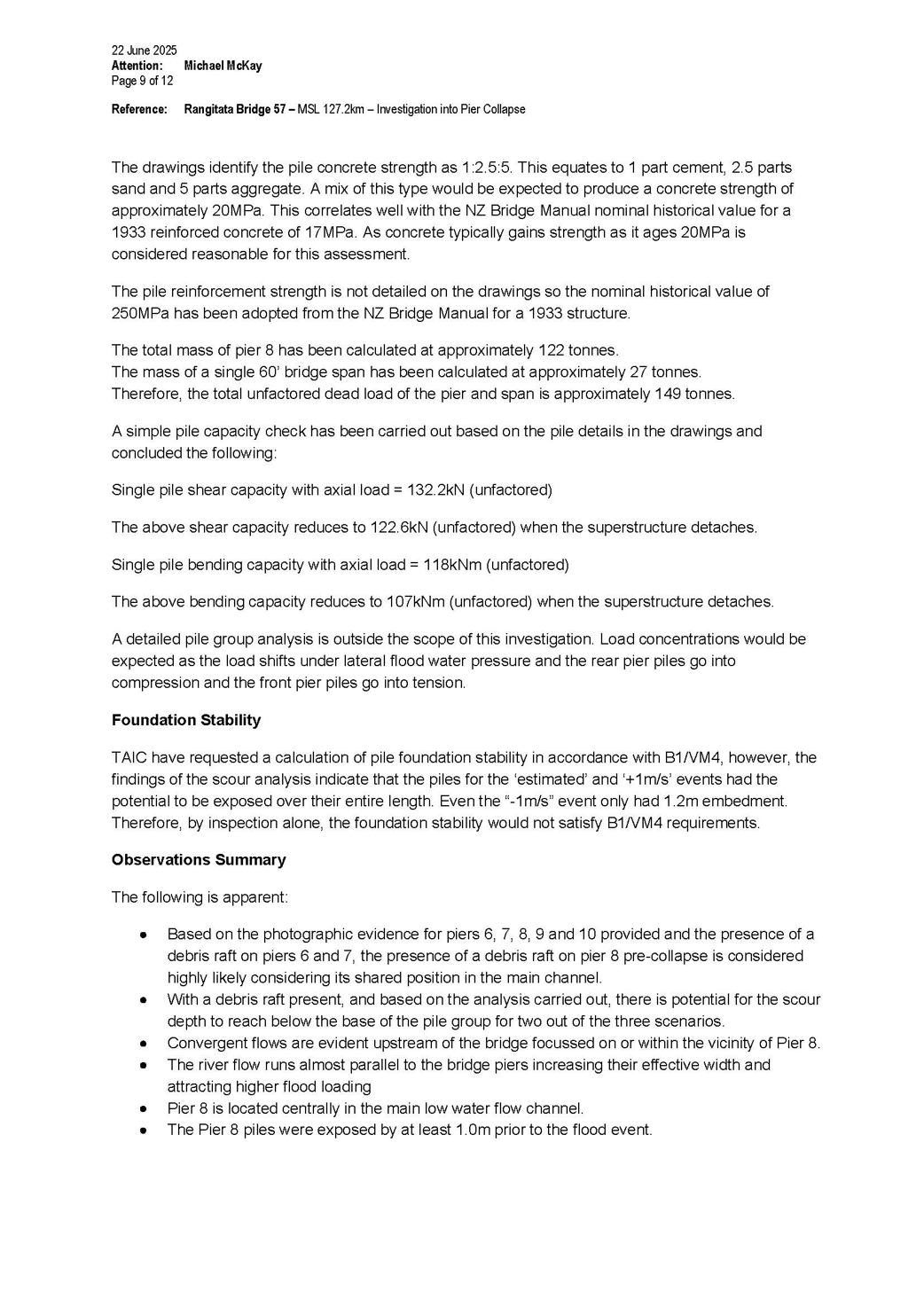 Stantec report on the structural analysis of pier stability