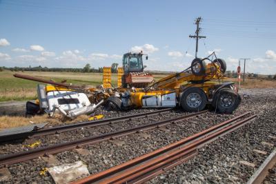 Damage to the truck that was struck by Northern Explorer Train. Courtesy of New 