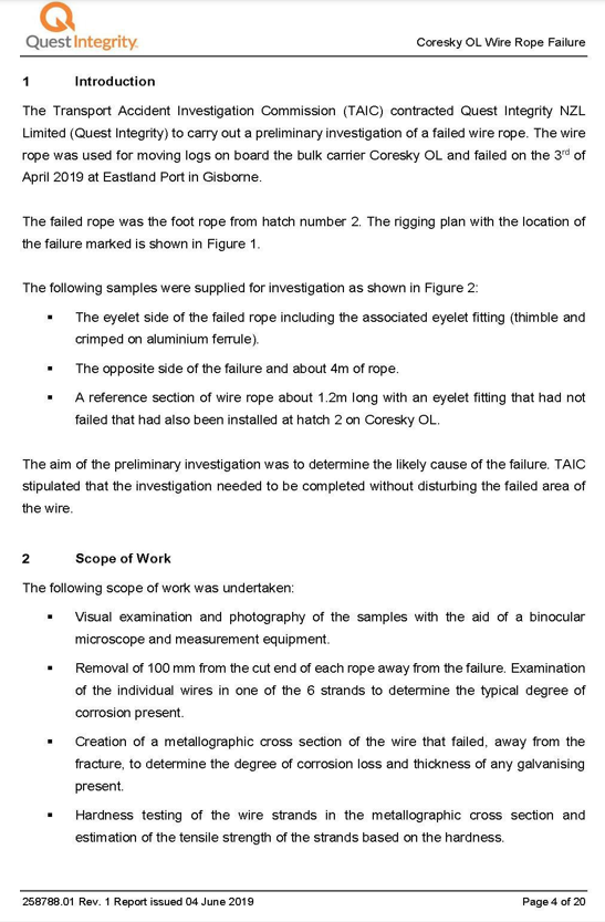 Quest Integrity visual and metallographic examination