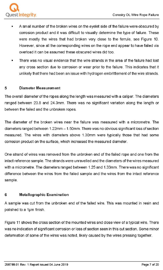 Quest Integrity visual and metallographic examination