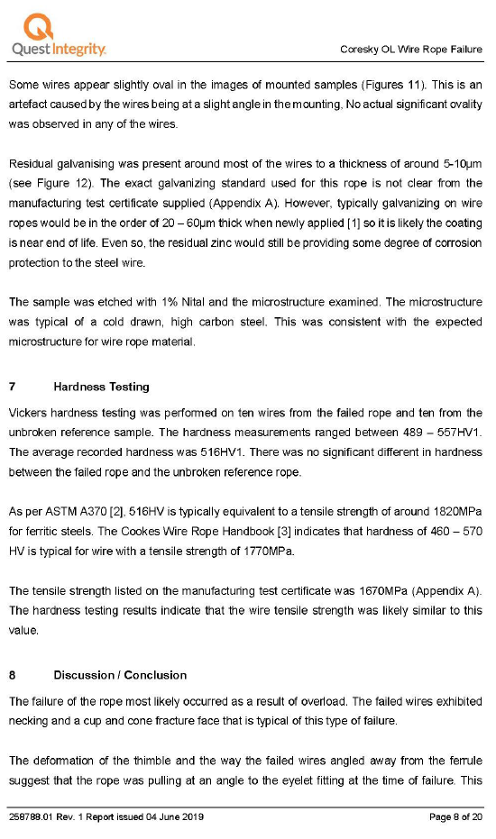 Quest Integrity visual and metallographic examination