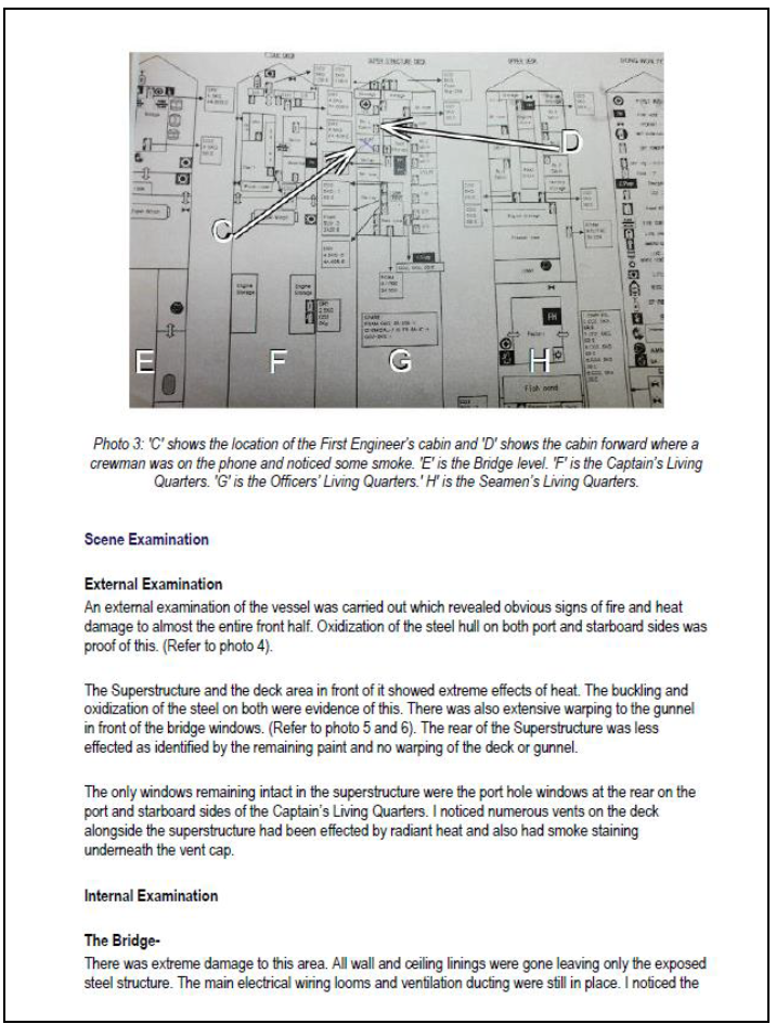 Fire investigation report in part