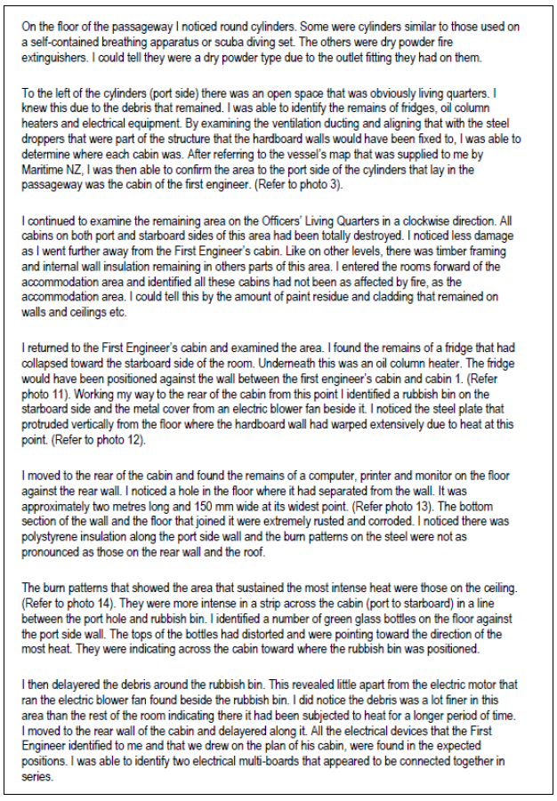 Fire investigation report in part