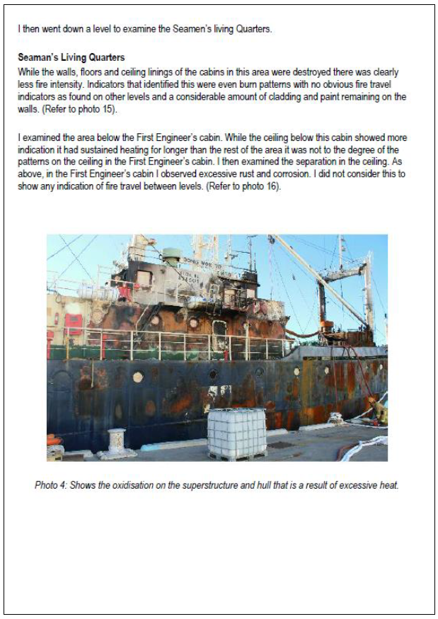 Fire investigation report in part