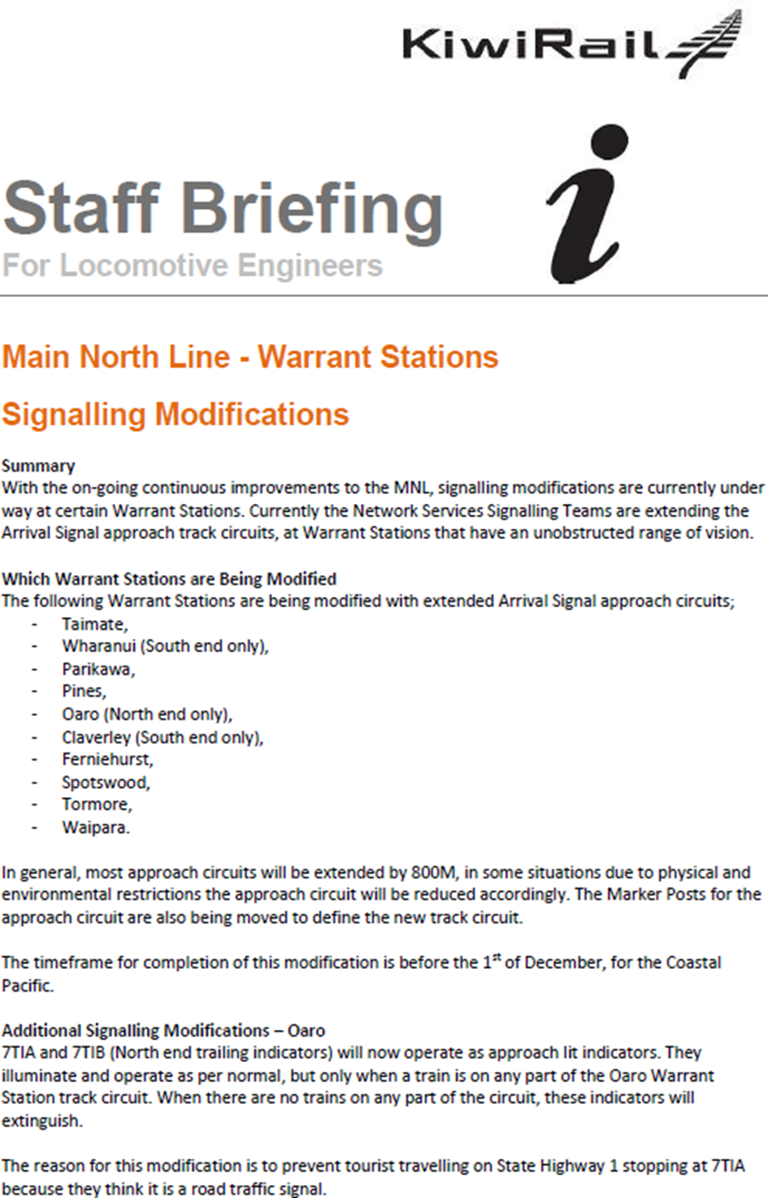 KiwiRail Staff Briefing – Warrant Stations