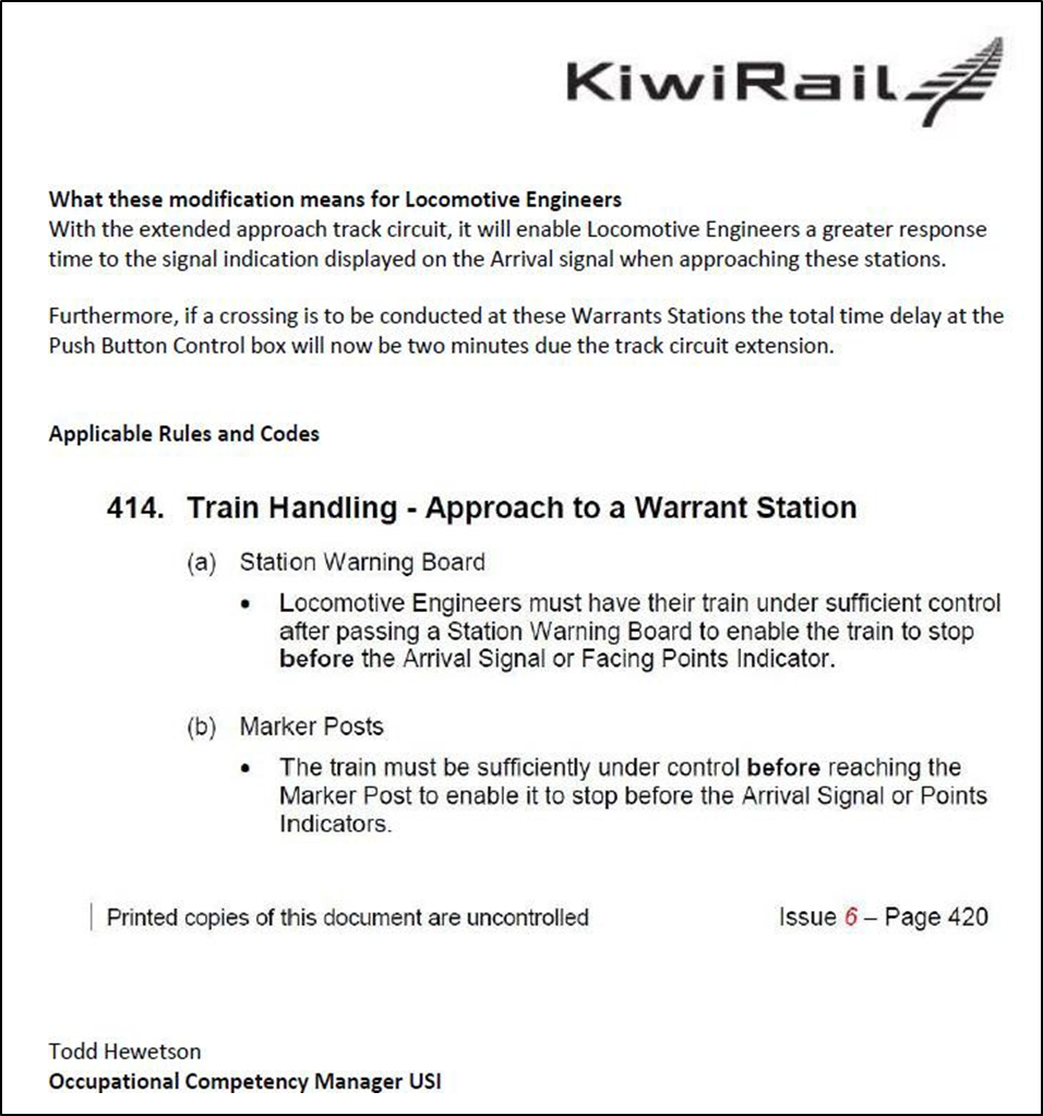 KiwiRail Staff Briefing – Warrant Stations