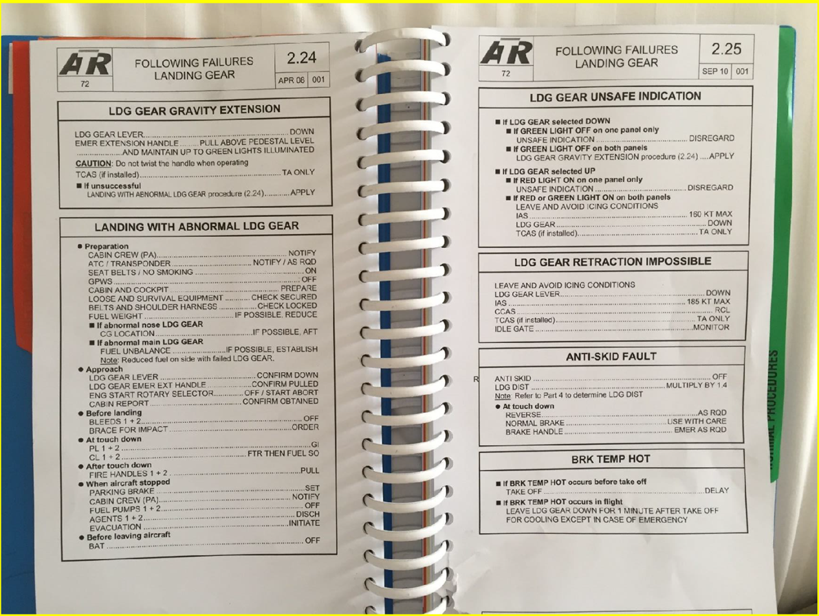 ATR72 Landing Gear Emergency Checklists