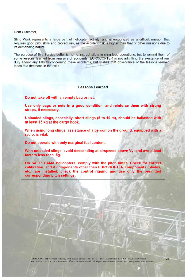Eurocopter Service Letter No. 1727-25-05