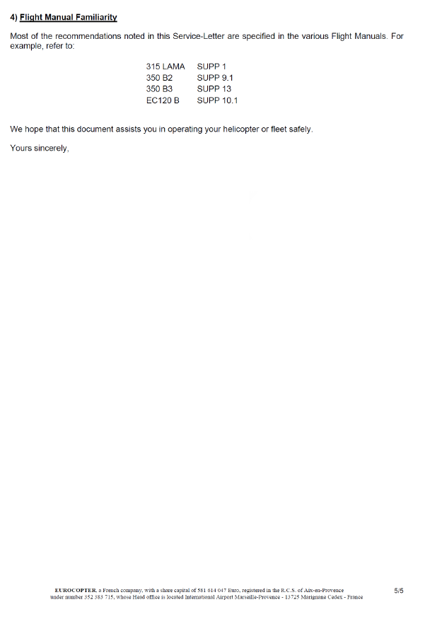 Eurocopter Service Letter No. 1727-25-05