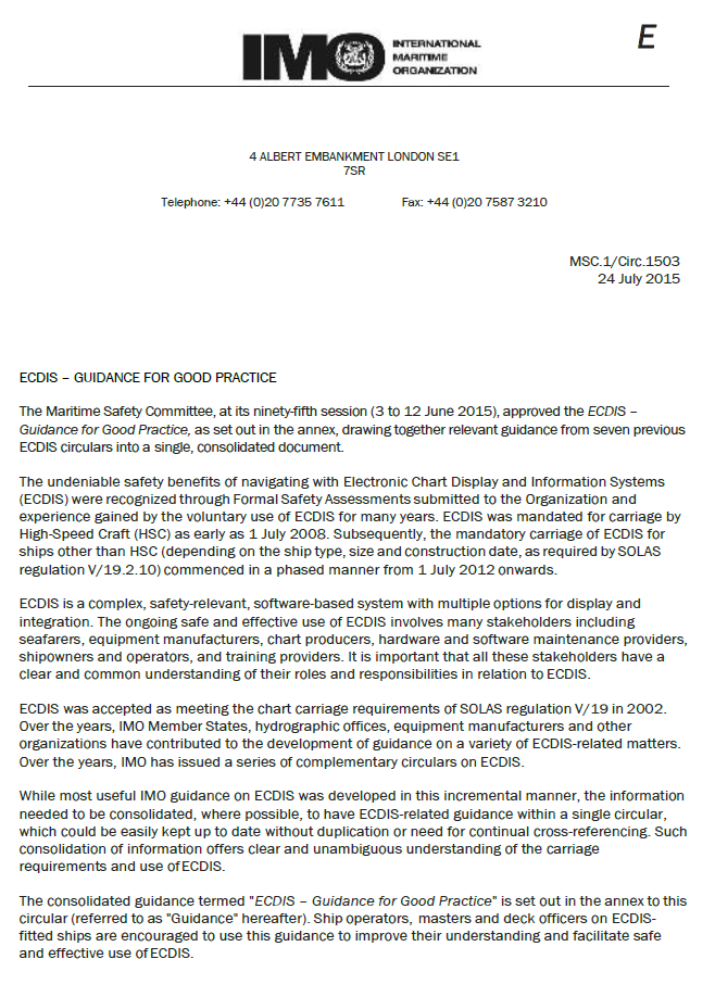 xtracts from IMO guidance for good practice (ECDIS)