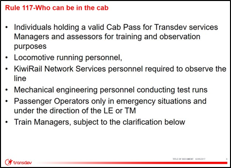 Transdev staff briefing on Rule 117