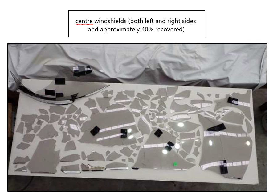 Centre windshields (both left and right sides and approximately 40% recovered)