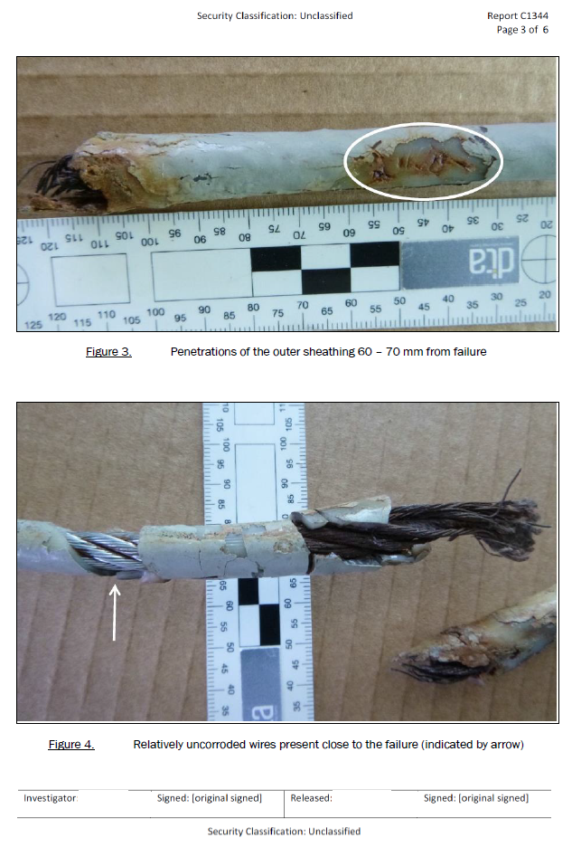 Report on status of failed wire
