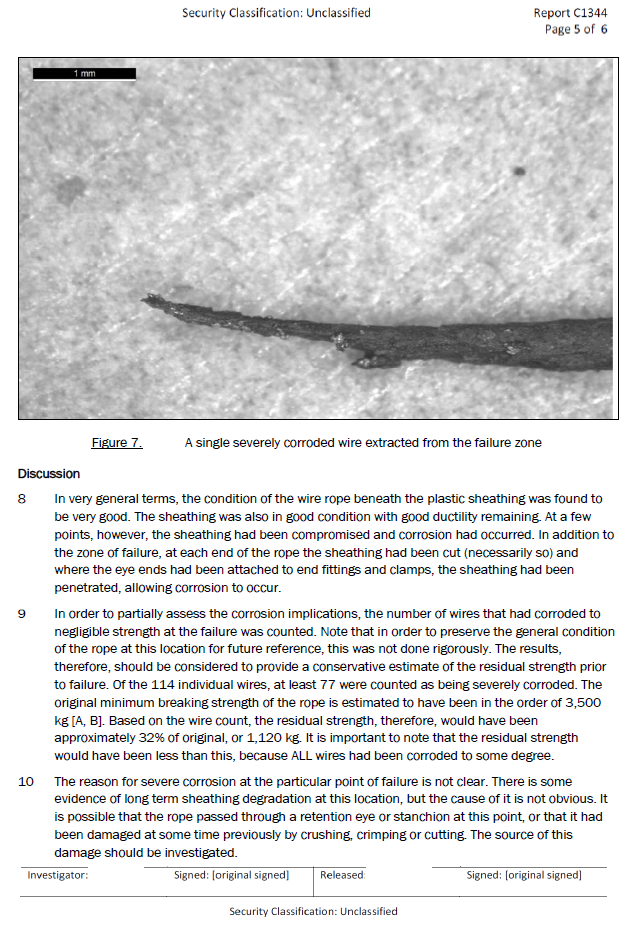 Report on status of failed wire