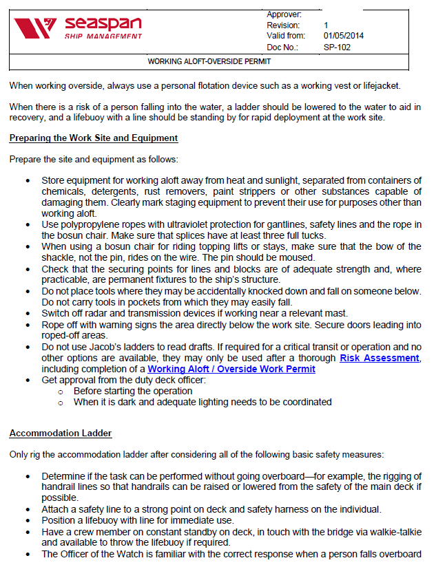 Madinah, working aloft – overside permit