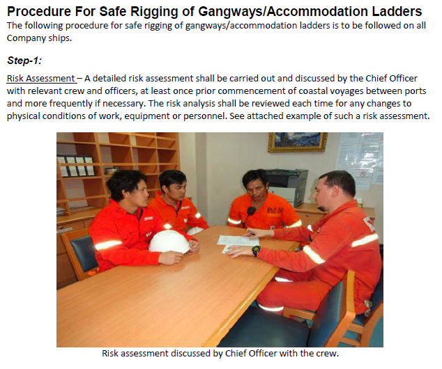 Madinah, procedure for safe rigging of accommodation ladders/accommodation ladders