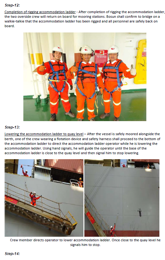 Madinah, procedure for safe rigging of accommodation ladders/accommodation ladders