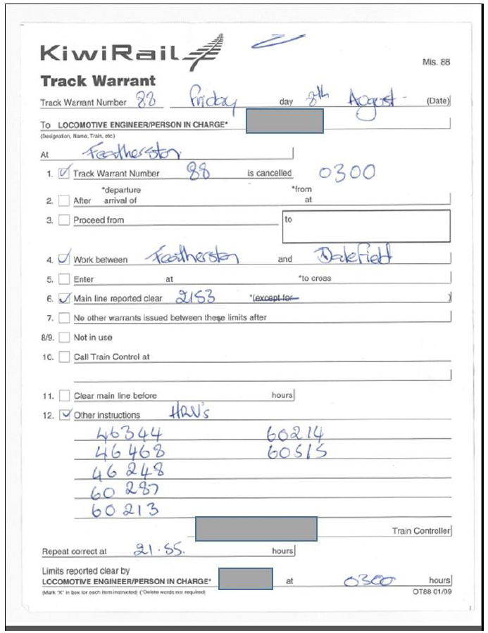 Track Warrant 88