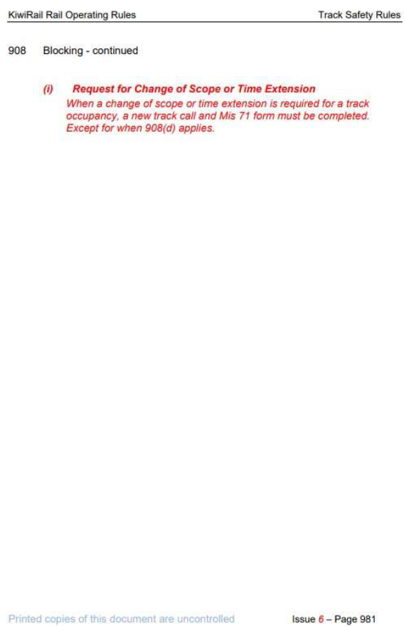 KiwiRail Rule 908–Blocking