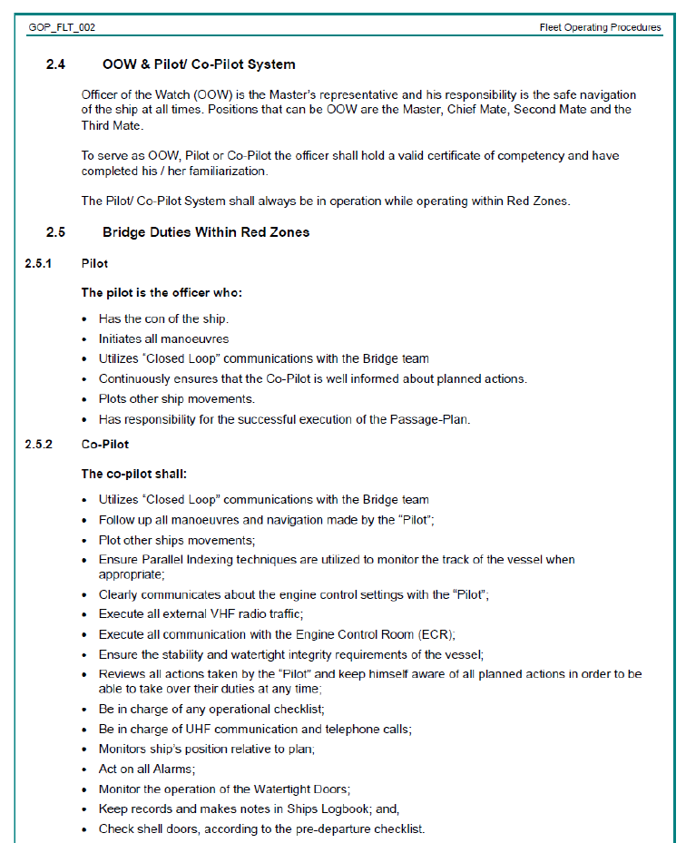 SMS procedures manual – bridge manning