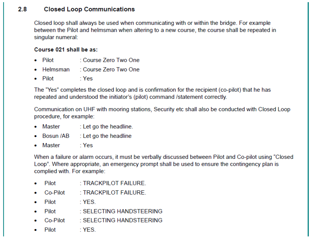 SMS procedures manual – closed loop communications
