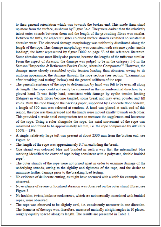Substantive part of rope testing report