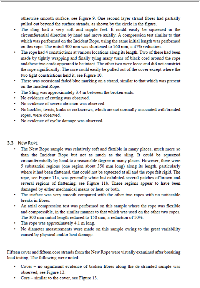 Substantive part of rope testing report