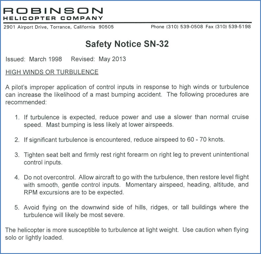 Robinson Safety Notice SN-32 (revised May 2013)