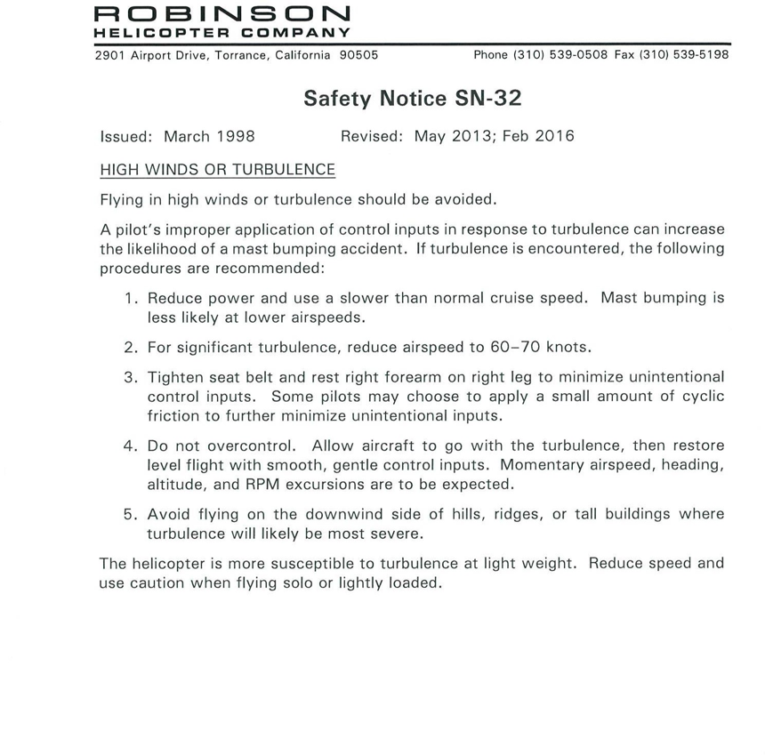 Robinson Safety Notice SN-32 (revised February 2016)