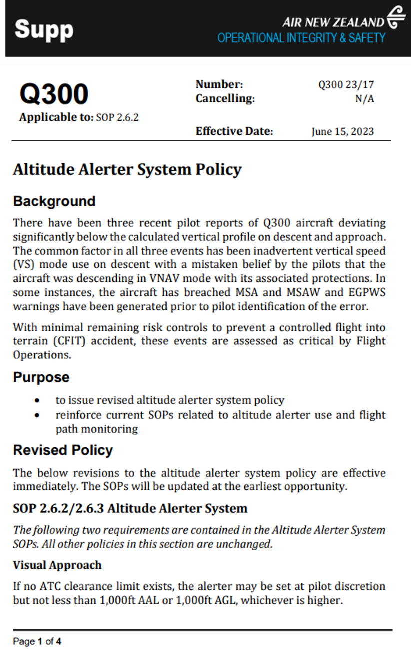 Appendix 4. Q300 Supplement