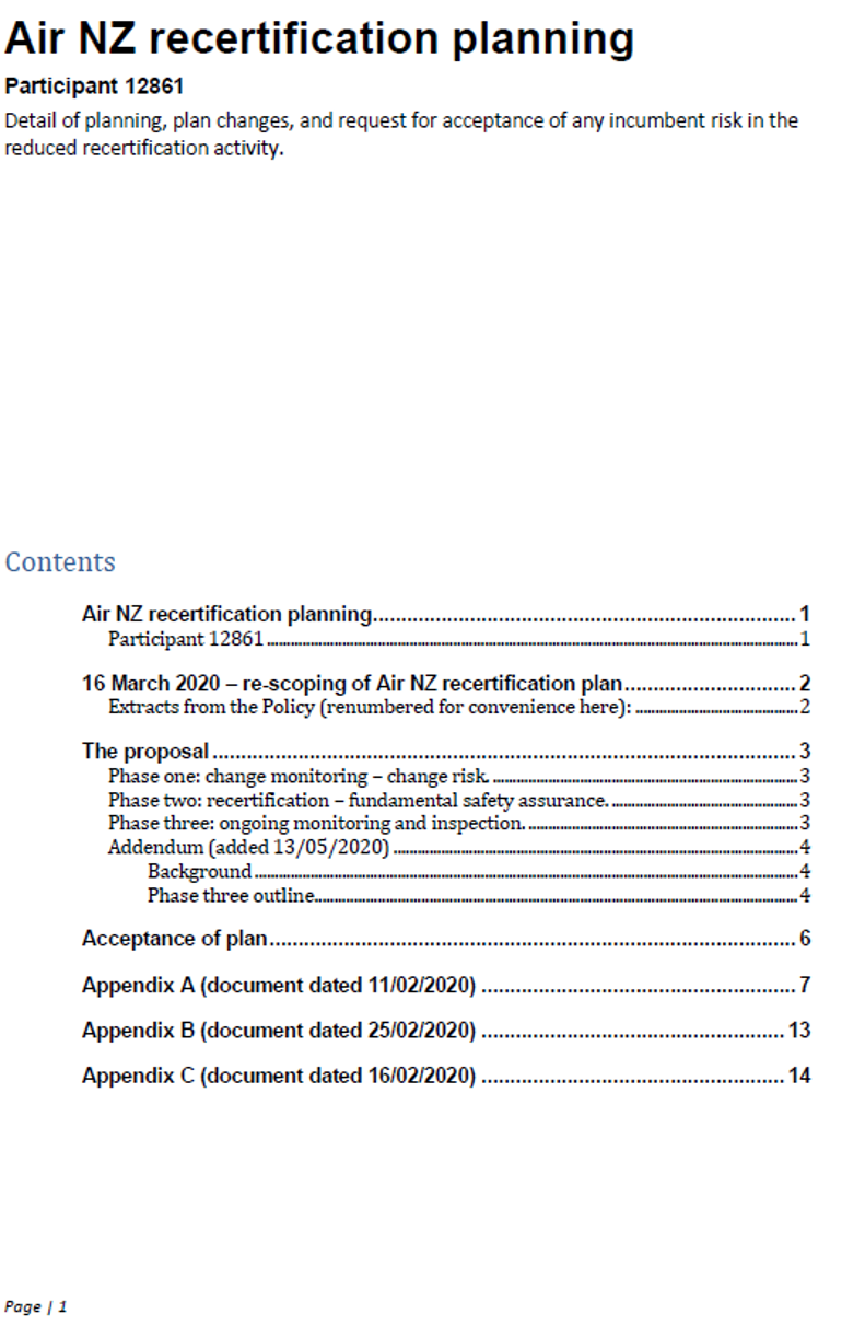 Air New Zealand recertification plan