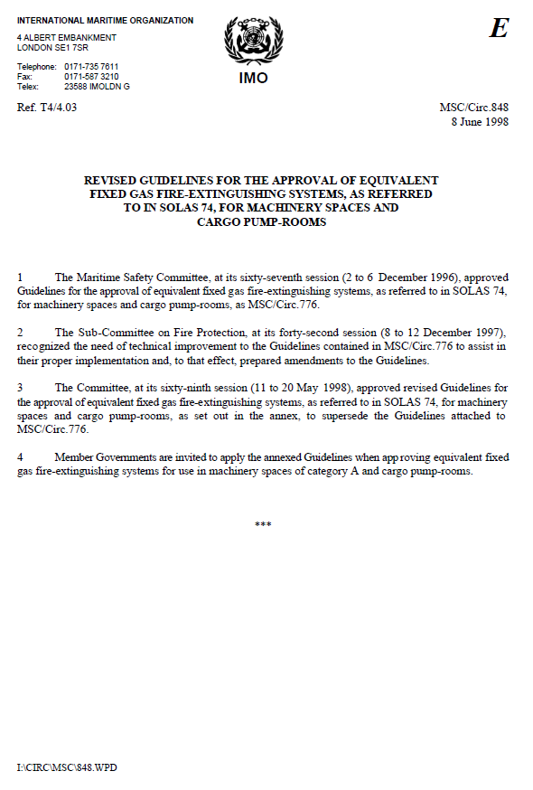 IMO Guidelines for Fixed Gas Fire-Extinguishing Systems