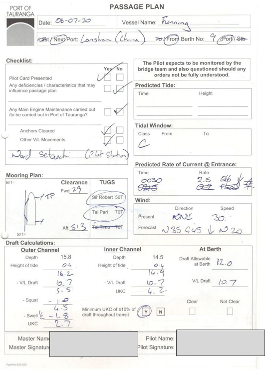 Port of Tauranga passage plan