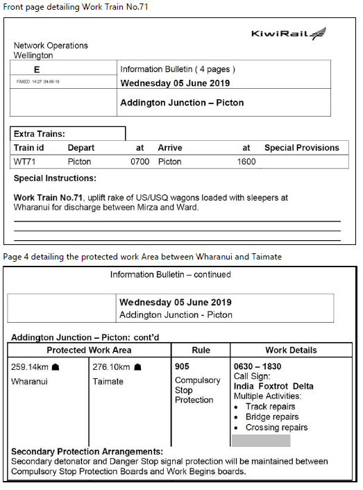 Extract from KiwiRail Daily Information Bulletin, 5 June 2019