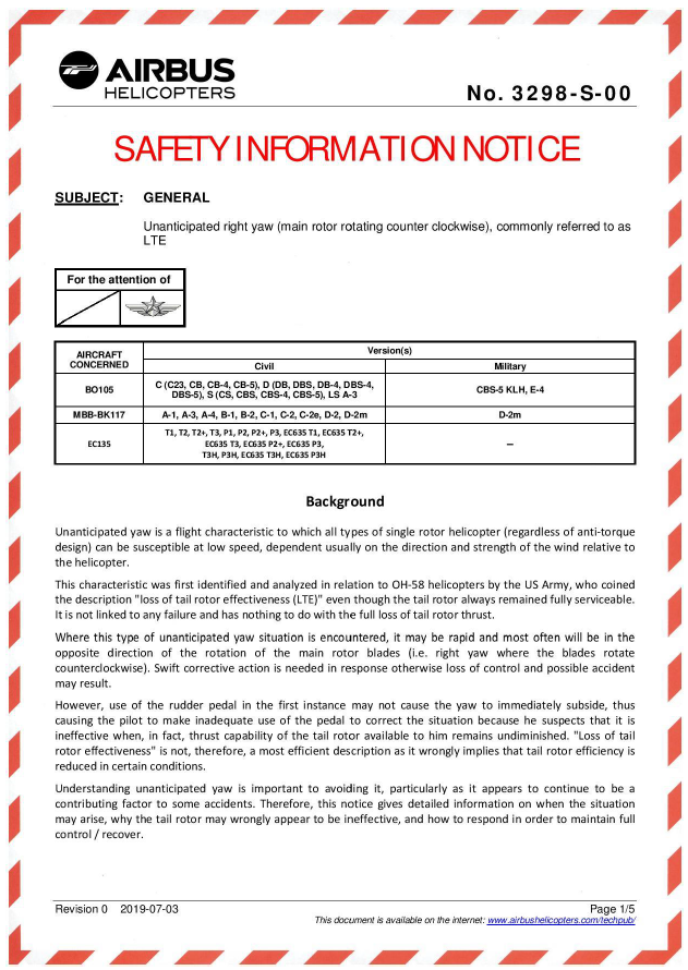 Airbus Helicopters Safety Information Notice No. 3298-S-00