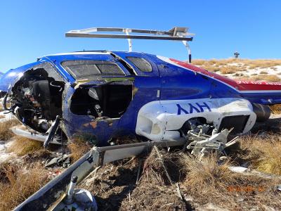 The crashed helicopter at the site