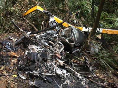 Part of the molten wreckage of the helicopter at the site