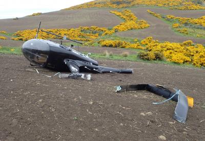 The crashed helicopter at the site