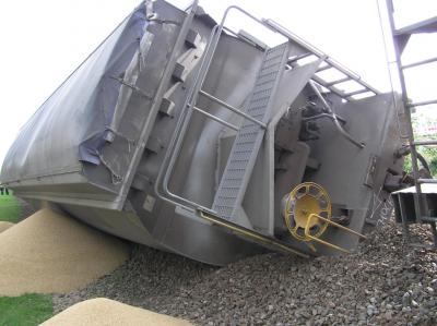 Grain spilt from one of the derailed wagons. Credit TAIC.