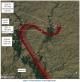 The flight path of the helicopter Compsite image shows the landscape with superimposed graphic of the flight path of the helicopter as recorded by the Airways New Zealand Automatic Dependent Surveillance Broadcast (ADS-B) system.