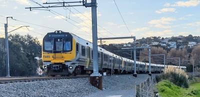 Passenger train on rails  