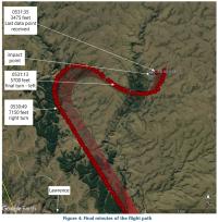 Compsite image shows the landscape with superimposed graphic of the flight path of the helicopter as recorded by the Airways New Zealand Automatic Dependent Surveillance Broadcast (ADS-B) system. 