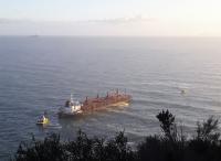 The Funing being assisted by Port of Tauranga tugs, off Mauao-Mt Maunganui. Photo_Stu James via SunLive