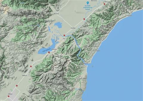 snip of Google maps terrain view depicting accident area in S Otago