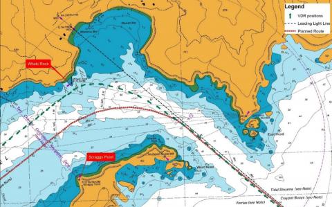 Chart depicting planned and actual course of the Azamara Quest